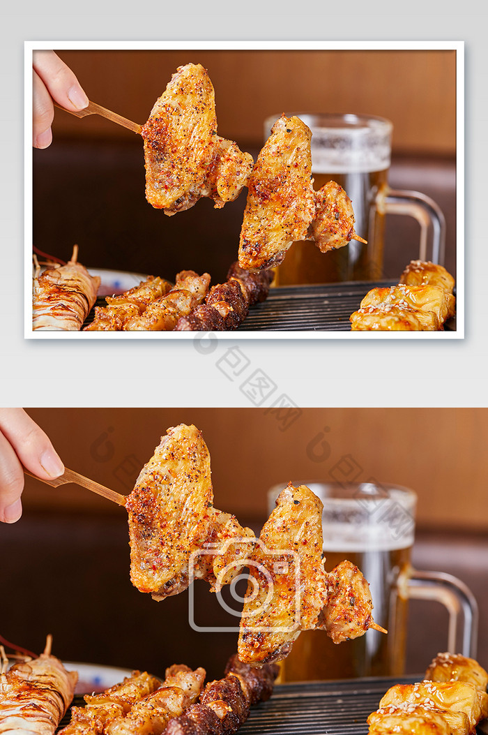 日料烧烤肉串鸡翅鸡肉串串美食摄影图片图片