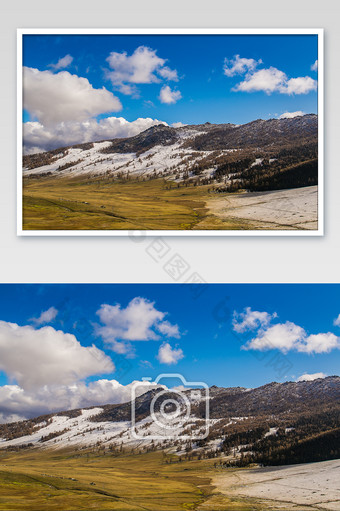 黄色秋天新疆雪山摄影图片
