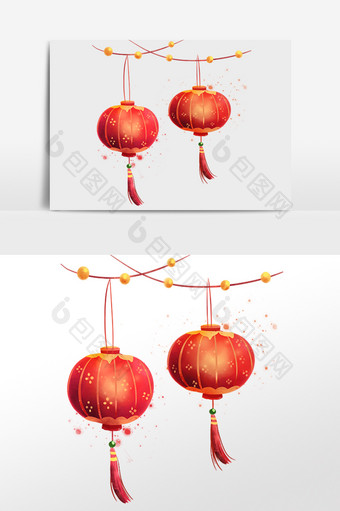 春节装饰红灯笼插画图片