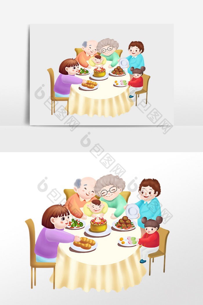 家庭聚餐家宴幸福一家人插画图片图片