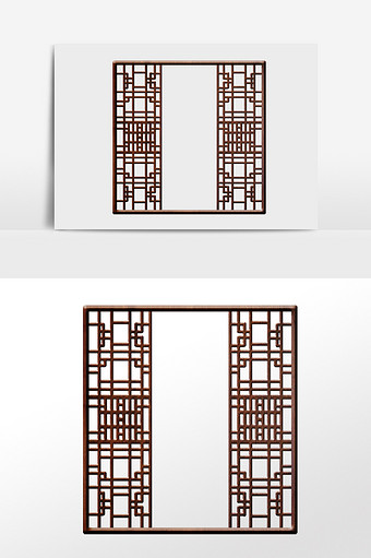 手绘中国风复古古风窗框屏风插画图片