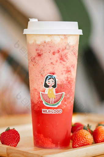 新鲜水果草莓饮料饮品美食奶茶店包装样机图片