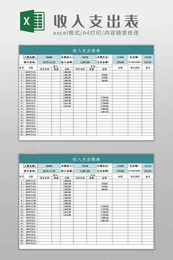 收入支出财务报表Excel模板图片