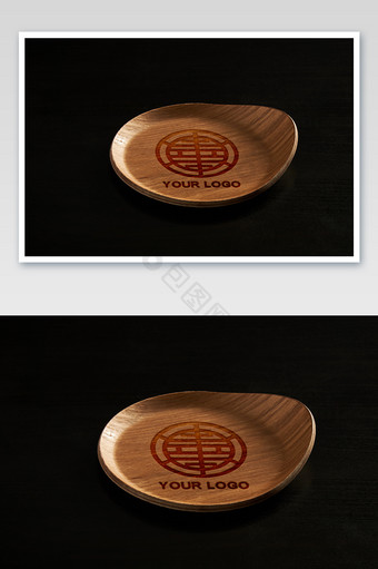 中国风禅意木制餐具餐盘碗雕刻字标志样机图片