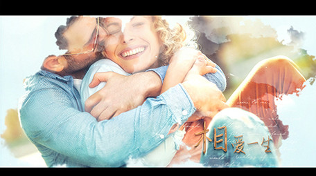 浪漫水墨云层叠加展示婚礼家庭图片AE模板