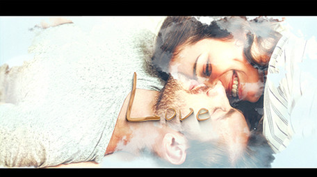 浪漫水墨云层叠加展示婚礼家庭图片AE模板