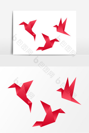 剪纸鸟儿红色装饰元素图片
