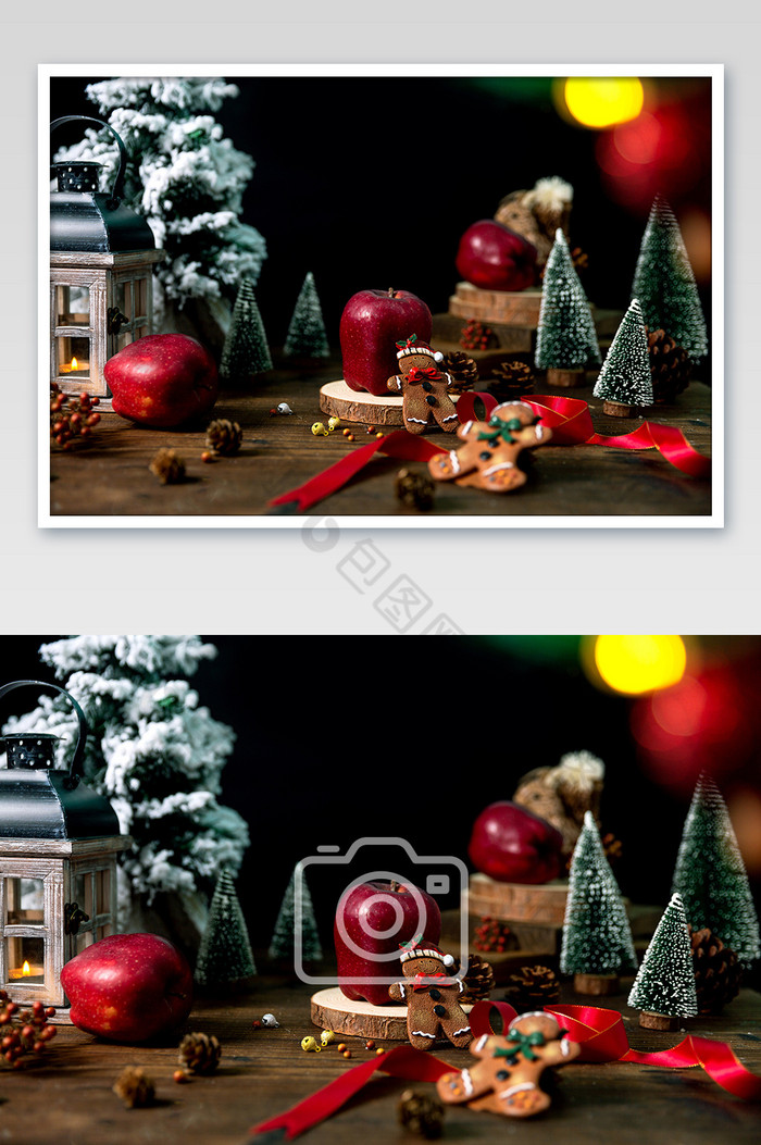 圣诞节氛围海报苹果摄影图片图片