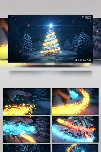 魔法光线粒子缠绕圣诞树展示祝福语AE模板图片
