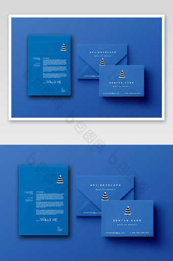 蓝色时尚信封信纸圣诞元素办公用品样机图片
