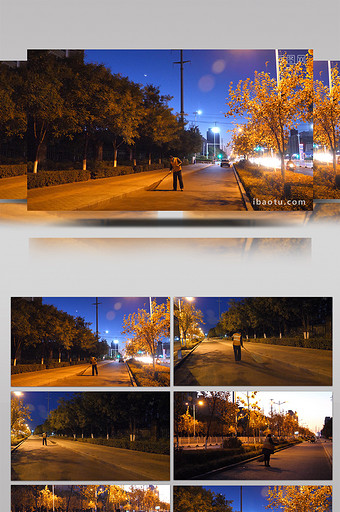 vlog城市环卫工人清扫街道实拍素材图片