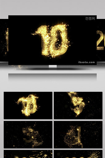 新年10秒倒计时金色闪光粒子背景视频素材图片