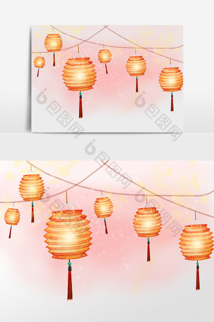 2020新年春节水彩灯笼【psd素材】-包图网