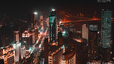 南昌市区延时高空俯拍城市清澄色夜景车流