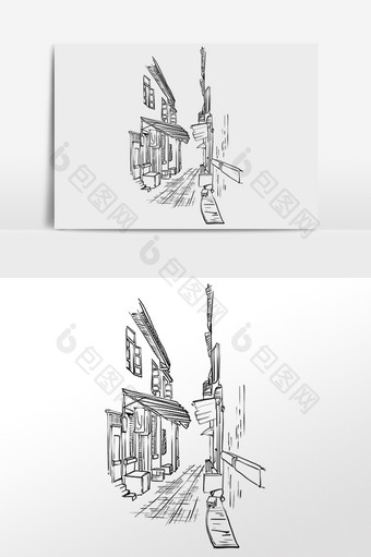 建筑线描老街古街图片