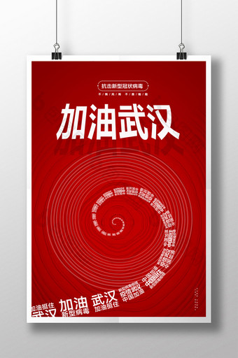 红色简约创意加油武汉疫情宣传海报图片