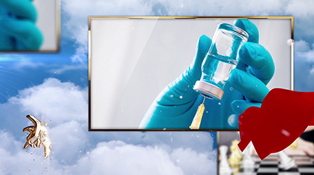 大气天空红绸金字党建抗疫情图文宣传模板