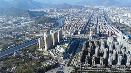 航拍浙江温州体育馆车流高楼大厦城市景观