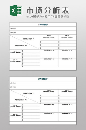 市场相关SWOT分析法Excel模板图片