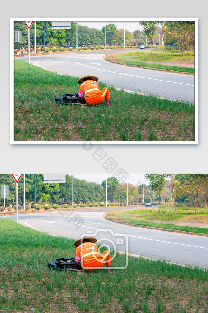 公路旁清洁环卫工人图片图片