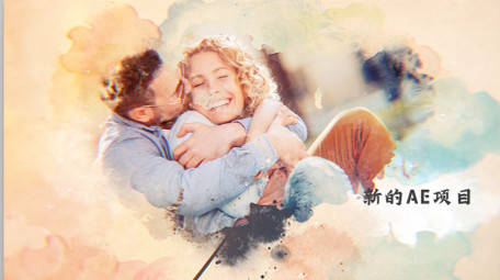 画笔线条连接的水墨晕染图文展示AE模板