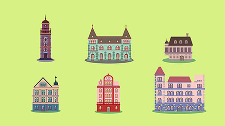 2D城市MG工厂建筑生长动画合集AE模板