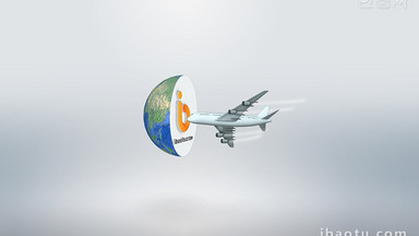 简洁地球旅行飞机展示LOGO动画AE模板