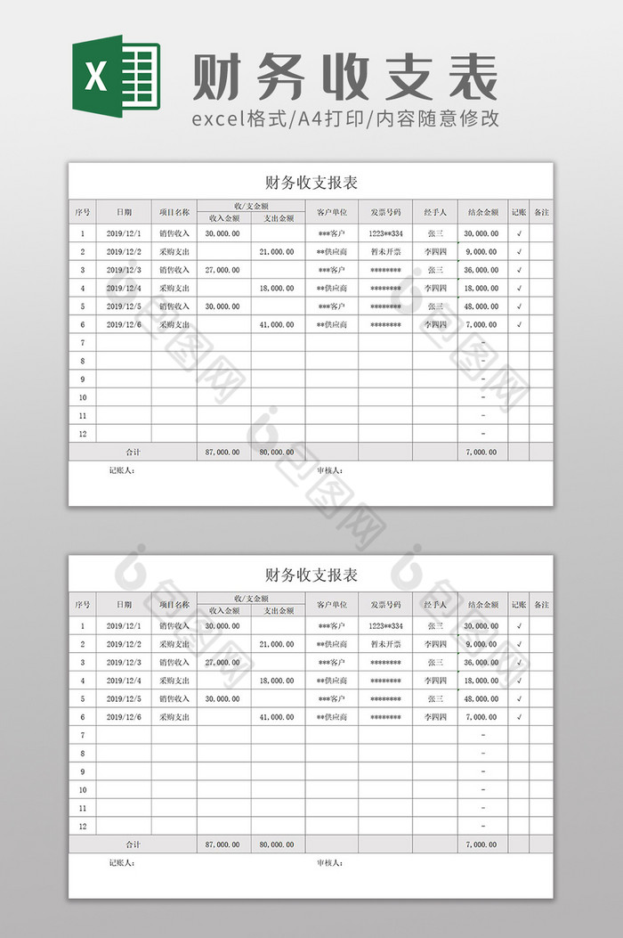 财务收支报表Excel模板图片图片