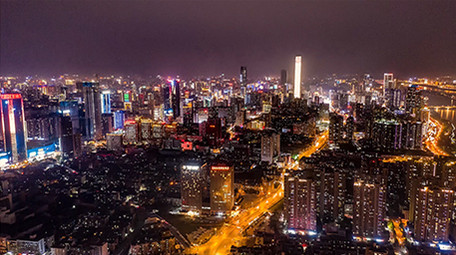 湖南长沙全景夜景航拍延时摄影