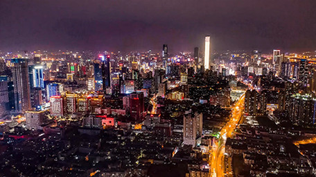 湖南长沙全景夜景航拍延时摄影