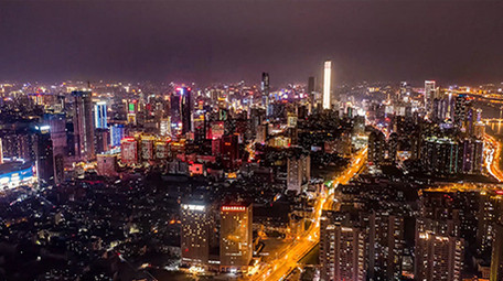 湖南长沙全景夜景航拍延时摄影