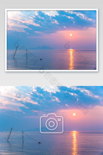 三亚唯美海上日出蓝色天空大气风光摄影图图片