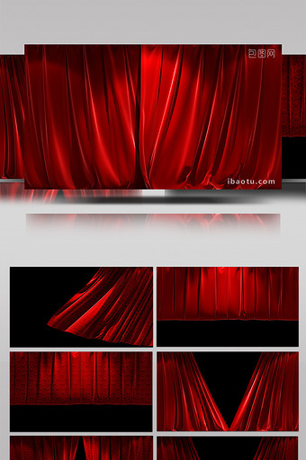 9款三维红色花纹舞台幕布窗帘动画视频素材图片