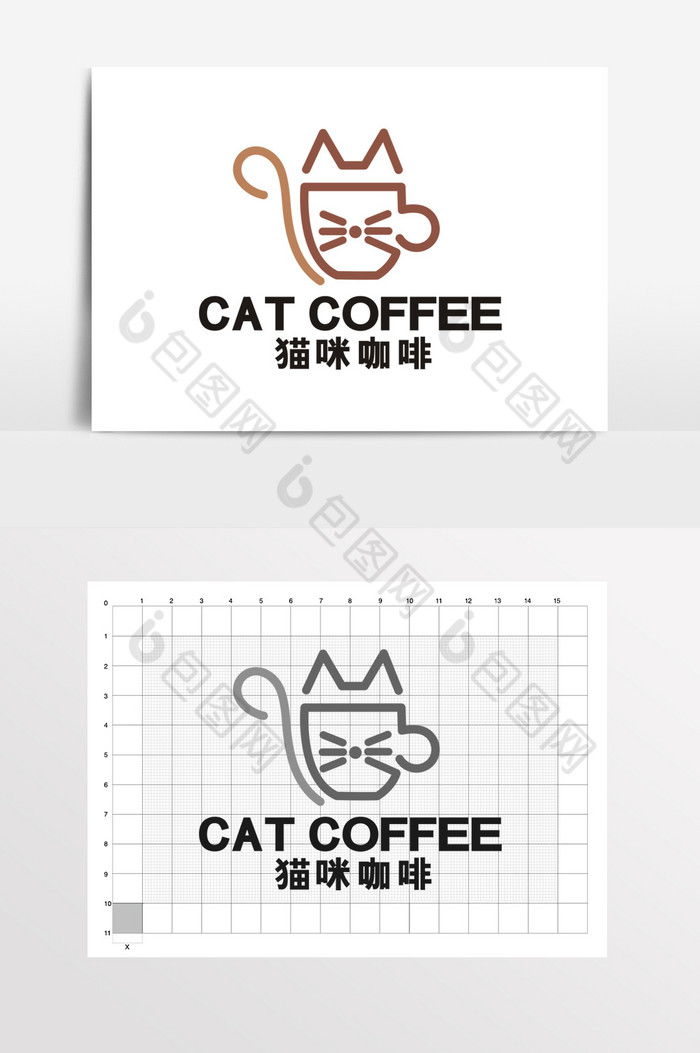 可爱小猫咖啡厅撸猫茶餐厅logo标志vi