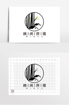 麦田小镇森林小屋民宿logo标志vi