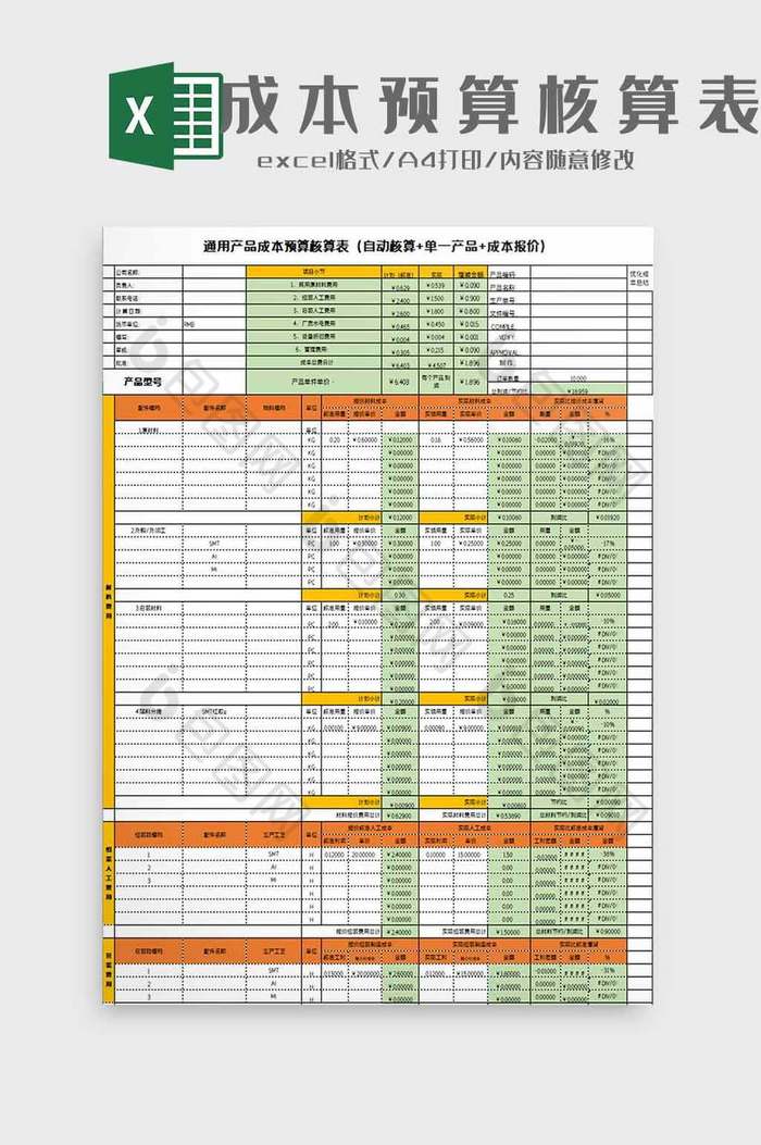 成本预算核算表excel模板图片图片