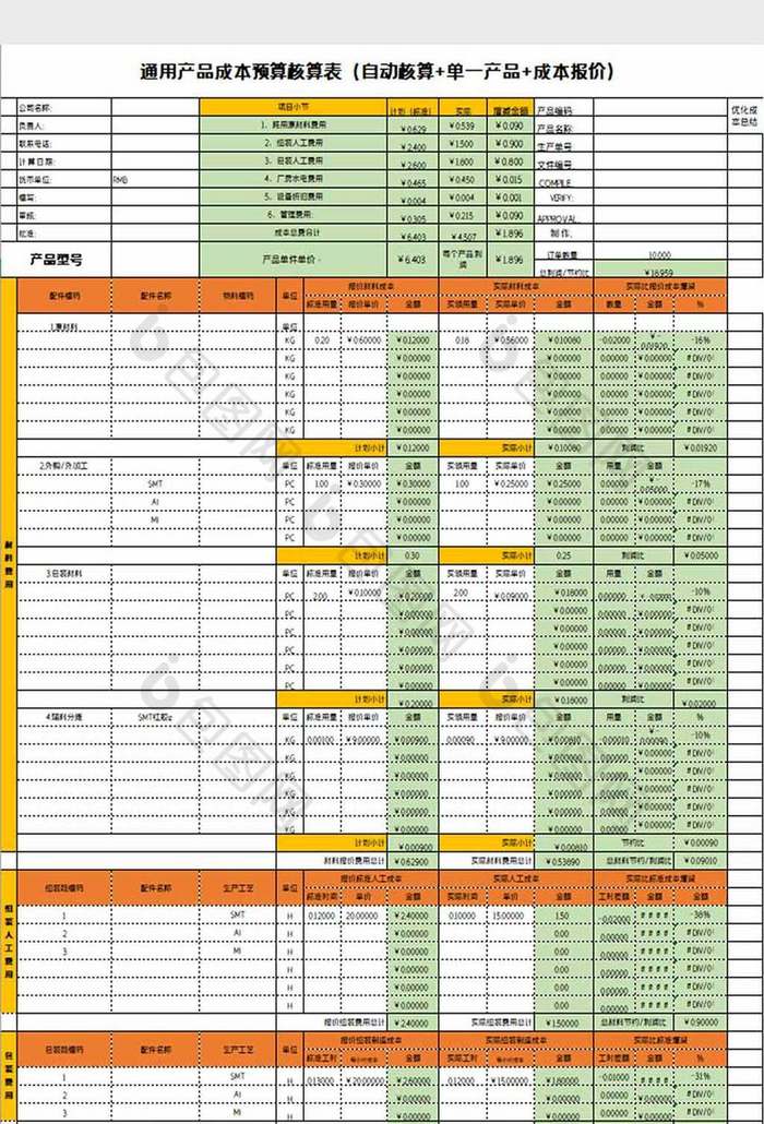 成本预算核算表excel模板