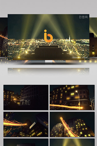 光线点亮城市摩天大楼logo片头AE模板图片