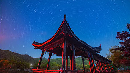 园林长廊星空延时摄影