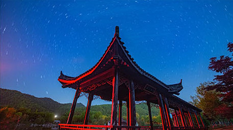 园林长廊星空延时摄影