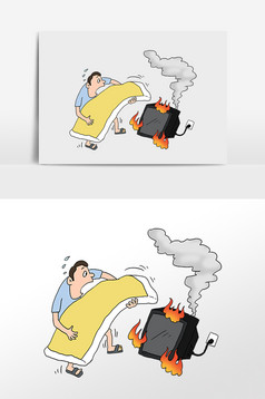 卡通矢量消防员灭火火灾元素图片