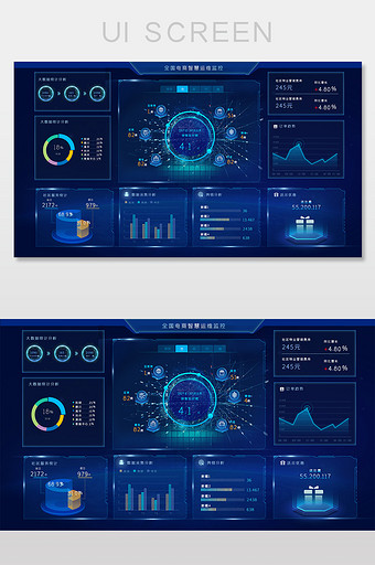 蓝色可视化大屏电商数据监控平台UI网页界图片
