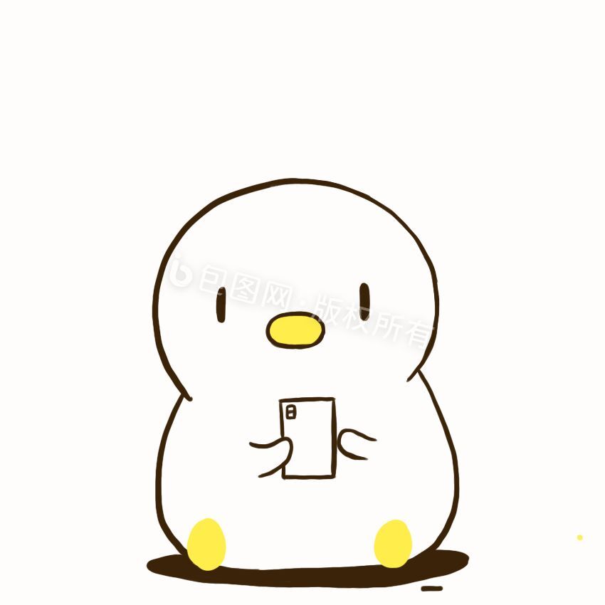 白色可爱小鹅玩手机哈哈动态表情包图片