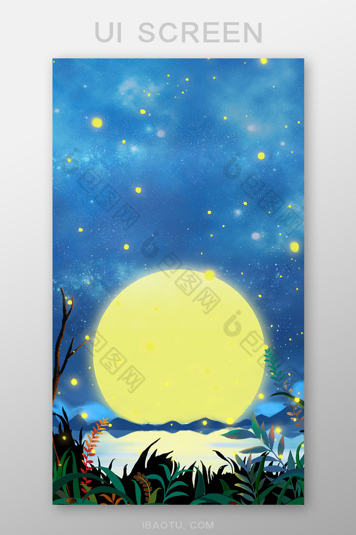 二次元动漫风月亮水池旁星空壁纸图片图片