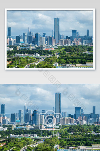 深圳南山区蓝色大气城市建筑群摄影图片