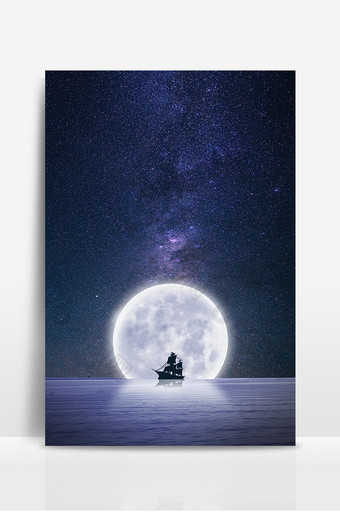 蓝色星空夜晚银河人类月球日背景图片