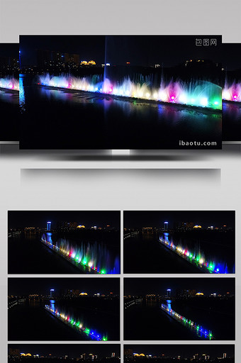航拍长春市伊通河夜景喷泉河流灯光秀视频图片