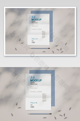 清新简约A4纸封面内页设计办公用品样机图片