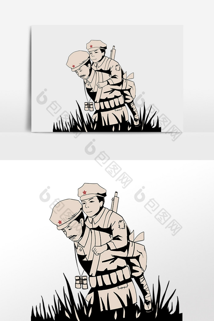 线描建军节背受伤军人图片
