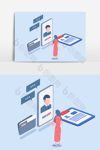 元素设计2.5d手机商务白领数据视频会议图片